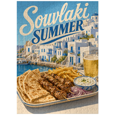 puzzleplate Greek Island Waterfront Souvlaki Summer Feast 300 Jigsaw Puzzle