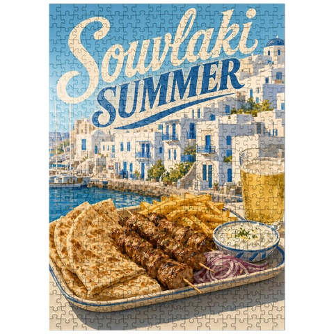 puzzleplate Greek Island Waterfront Souvlaki Summer Feast 500 Jigsaw Puzzle