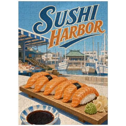 puzzleplate Sushi Harbor Waterfront Market Salmon Nigiri 300 Jigsaw Puzzle