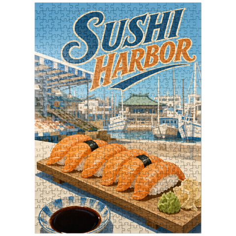puzzleplate Sushi Harbor Waterfront Market Salmon Nigiri 500 Jigsaw Puzzle
