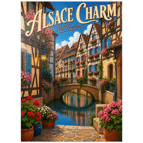 puzzleplate Alsace Canal Village Floral Charm 1000 Jigsaw Puzzle