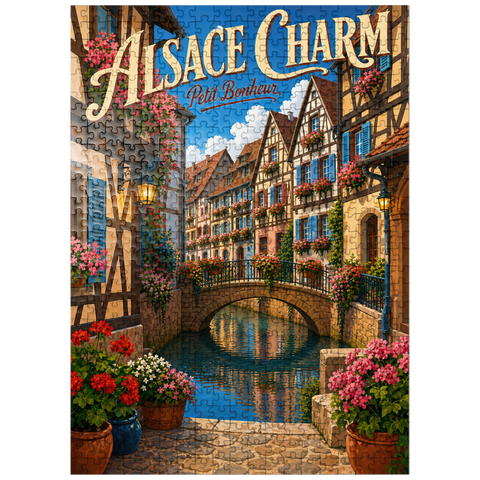 puzzleplate Alsace Canal Village Floral Charm 500 Jigsaw Puzzle