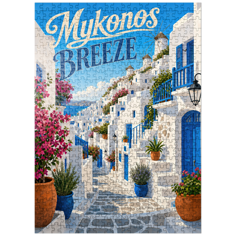 puzzleplate Mykonos Windmills Coastal Charm 500 Jigsaw Puzzle