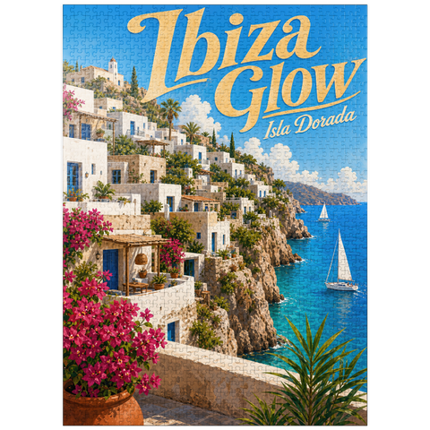 puzzleplate Ibiza Coastal Village Golden Glow 1000 Jigsaw Puzzle