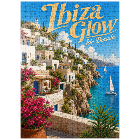 puzzleplate Ibiza Coastal Village Golden Glow 500 Jigsaw Puzzle