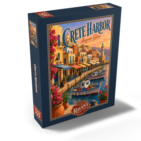 Crete Harbor Aegean Sunset Glow 500 Jigsaw Puzzle box view2