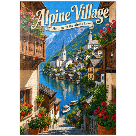 puzzleplate Alpine Village Lake Morning Charm 1000 Jigsaw Puzzle