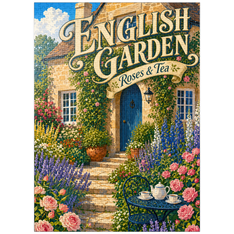 puzzleplate English Garden Roses Tea Charm 1000 Jigsaw Puzzle