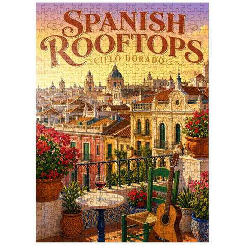 puzzleplate Spanish Rooftops Golden Sunset Charm 500 Jigsaw Puzzle