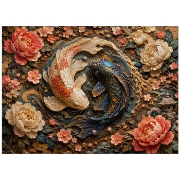 puzzleplate Yin Yang Koi Floral Elegance 300 Jigsaw Puzzle