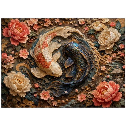 puzzleplate Yin Yang Koi Floral Elegance 300 Jigsaw Puzzle