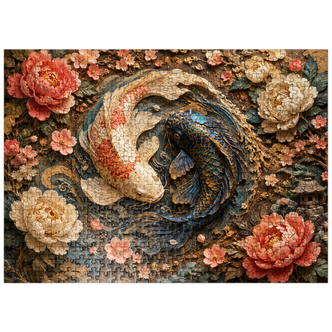 puzzleplate Yin Yang Koi Floral Elegance 500 Jigsaw Puzzle