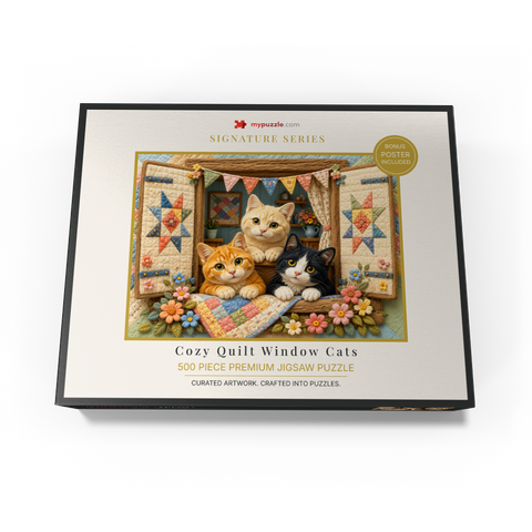 Cozy Quilt Window Cats 500 Jigsaw Puzzle box view3