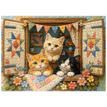 puzzleplate Cozy Quilt Window Cats 500 Jigsaw Puzzle