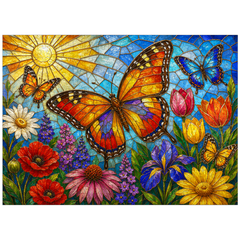 puzzleplate Butterfly Garden in Stained Glass 300 Jigsaw Puzzle