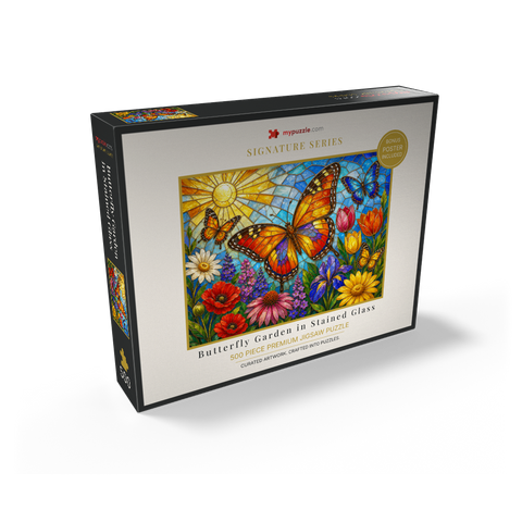 Butterfly Garden in Stained Glass 500 Jigsaw Puzzle box view2