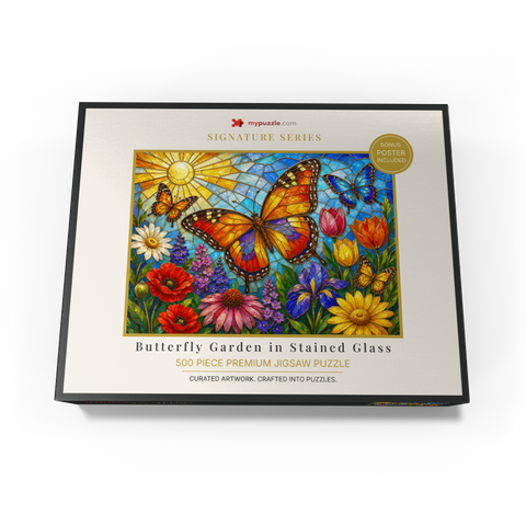 Butterfly Garden in Stained Glass 500 Jigsaw Puzzle box view3
