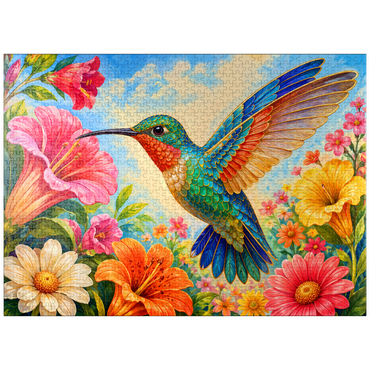 puzzleplate Jeweled Hummingbird Flower Garden 1000 Jigsaw Puzzle