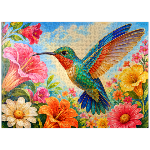 puzzleplate Jeweled Hummingbird Flower Garden 1000 Jigsaw Puzzle