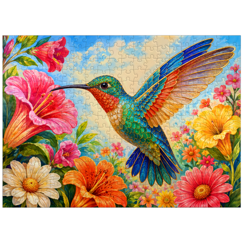 puzzleplate Jeweled Hummingbird Flower Garden 300 Jigsaw Puzzle
