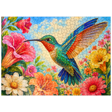 puzzleplate Jeweled Hummingbird Flower Garden 500 Jigsaw Puzzle