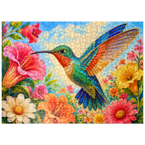 puzzleplate Jeweled Hummingbird Flower Garden 500 Jigsaw Puzzle