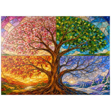 puzzleplate Four Seasons Tree of Life Stained Glass 1000 Jigsaw Puzzle
