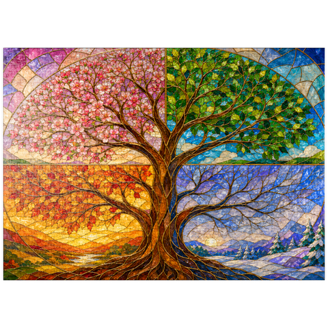 puzzleplate Four Seasons Tree of Life Stained Glass 1000 Jigsaw Puzzle