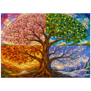 puzzleplate Four Seasons Tree of Life Stained Glass 300 Jigsaw Puzzle