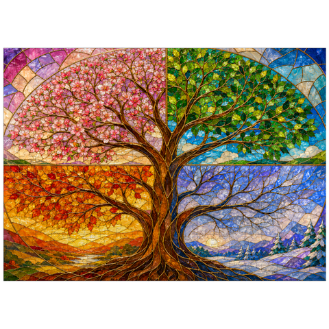 puzzleplate Four Seasons Tree of Life Stained Glass 300 Jigsaw Puzzle