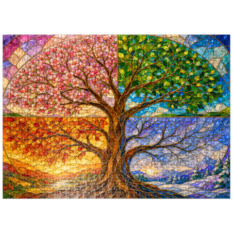 puzzleplate Four Seasons Tree of Life Stained Glass 500 Jigsaw Puzzle
