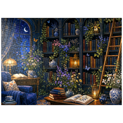 puzzleplate Botanical Midnight Library Glow 1000 Jigsaw Puzzle