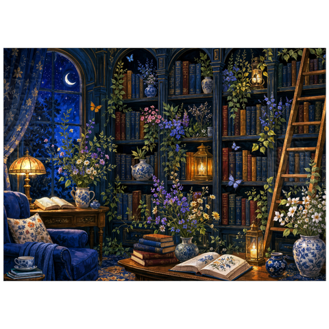 puzzleplate Botanical Midnight Library Glow 300 Jigsaw Puzzle