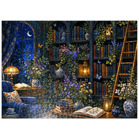 puzzleplate Botanical Midnight Library Glow 500 Jigsaw Puzzle