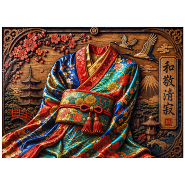 puzzleplate Japanese Kimono Wood Elegance 300 Jigsaw Puzzle