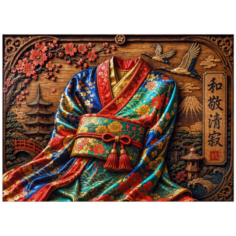 puzzleplate Japanese Kimono Wood Elegance 300 Jigsaw Puzzle