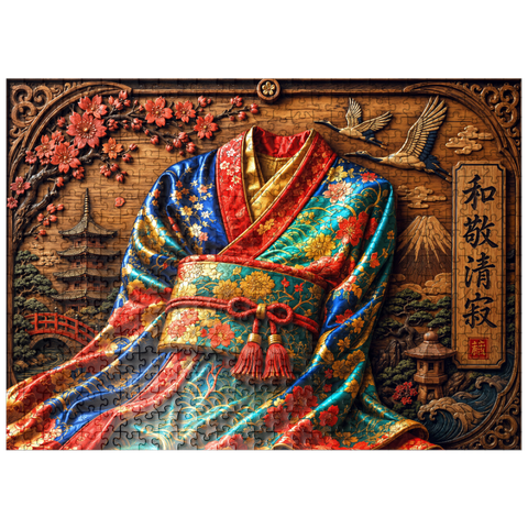 puzzleplate Japanese Kimono Wood Elegance 500 Jigsaw Puzzle