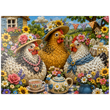 puzzleplate Clay Garden Hen Tea Party 1000 Jigsaw Puzzle