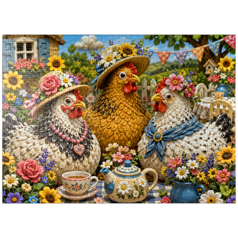 puzzleplate Clay Garden Hen Tea Party 1000 Jigsaw Puzzle