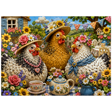 puzzleplate Clay Garden Hen Tea Party 300 Jigsaw Puzzle