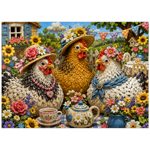 puzzleplate Clay Garden Hen Tea Party 300 Jigsaw Puzzle