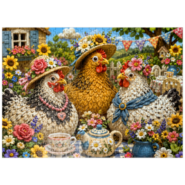 puzzleplate Clay Garden Hen Tea Party 500 Jigsaw Puzzle