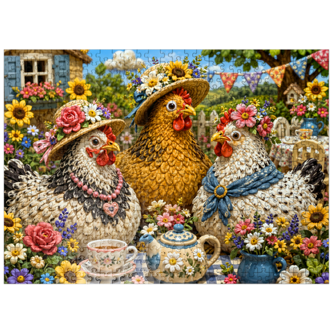 puzzleplate Clay Garden Hen Tea Party 500 Jigsaw Puzzle