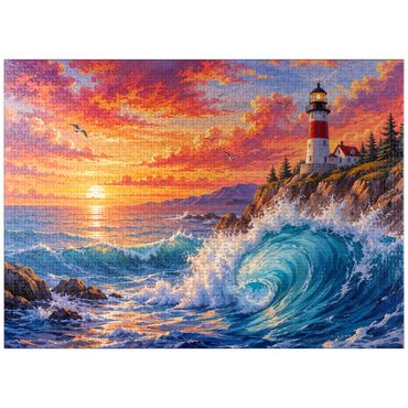 puzzleplate New England Lighthouse Sunset 1000 Jigsaw Puzzle