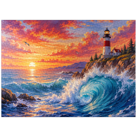 puzzleplate New England Lighthouse Sunset 1000 Jigsaw Puzzle