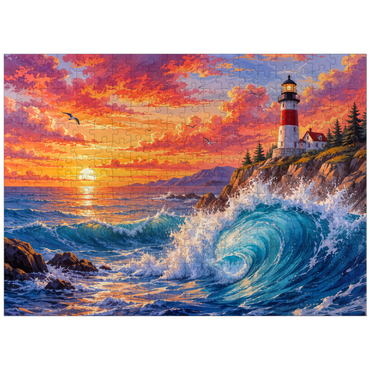 puzzleplate New England Lighthouse Sunset 300 Jigsaw Puzzle