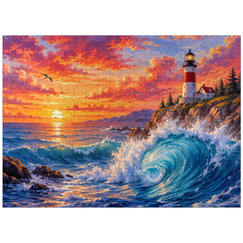 puzzleplate New England Lighthouse Sunset 300 Jigsaw Puzzle
