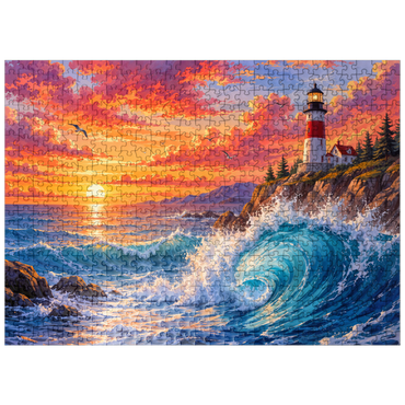 puzzleplate New England Lighthouse Sunset 500 Jigsaw Puzzle