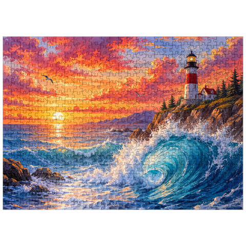 puzzleplate New England Lighthouse Sunset 500 Jigsaw Puzzle