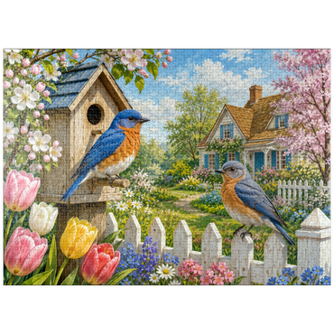puzzleplate Bluebird Spring Cottage Garden 1000 Jigsaw Puzzle